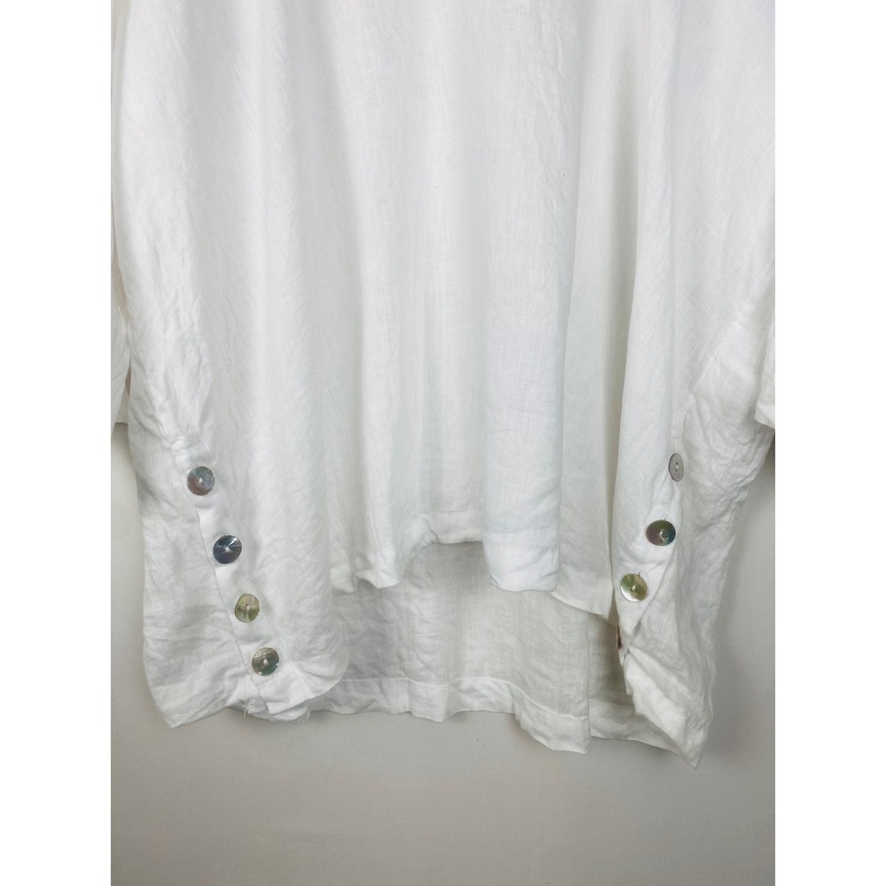Sigrid Olsen White 100% Linen Tunic Top Womens 2X Shell Button Side Vents - Picture 6 of 9